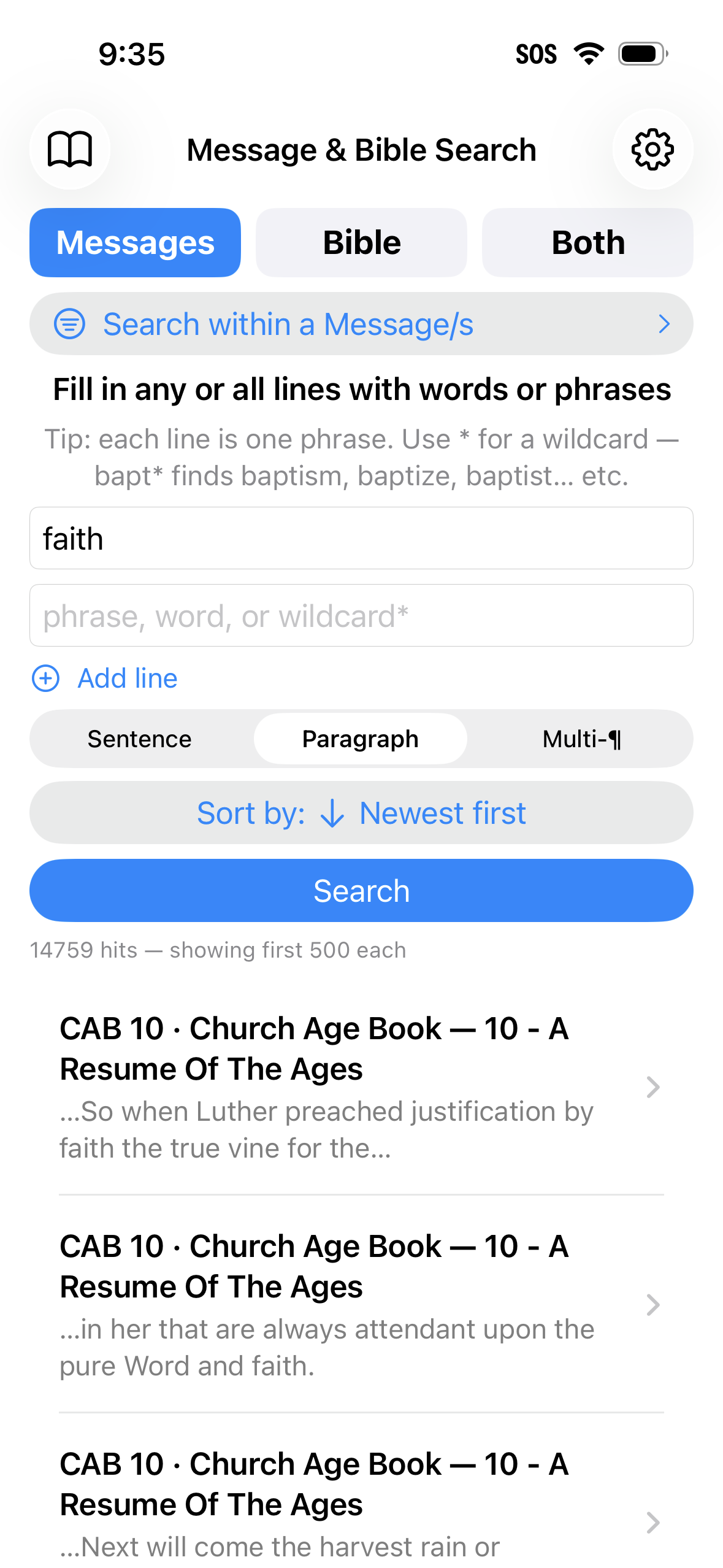 Bible search results showing King James Bible verses